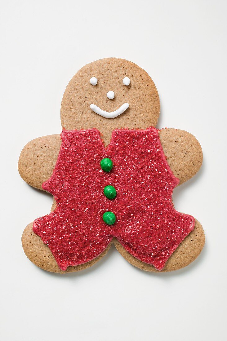 Gingerbread man decorated with red sugar