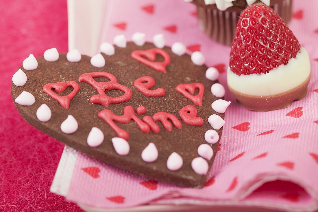 Chocolate-dipped strawberry & chocolate heart, Valentine's Day