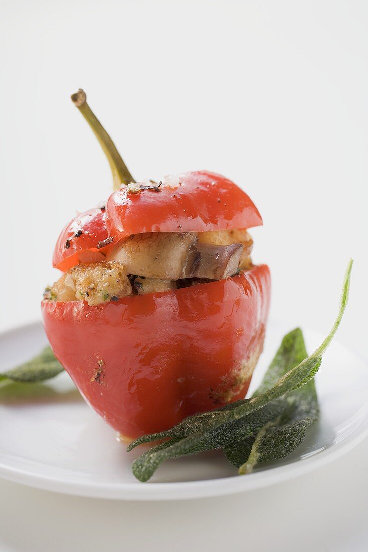 Pepper with bread & mushroom stuffing and deep-fried sage