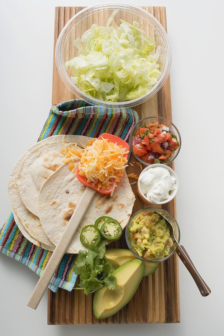 Ingredients for Mexican dishes (overhead view)