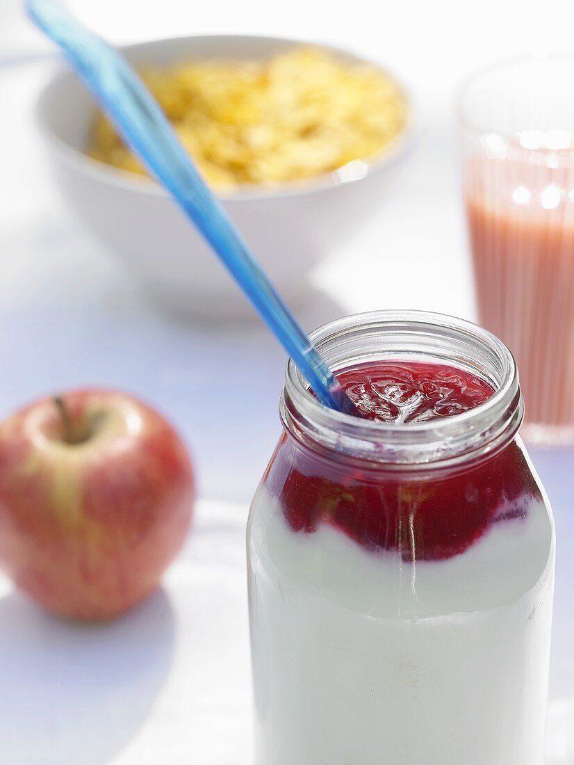 Biojoghurt mit Konfitüre zum Frühstück