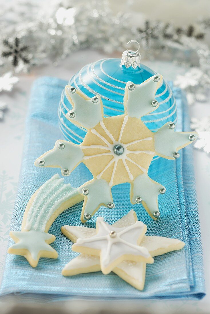 Christmas biscuits and blue Christmas bauble