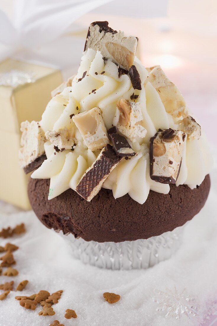 Cupcake with almond nougat for Christmas