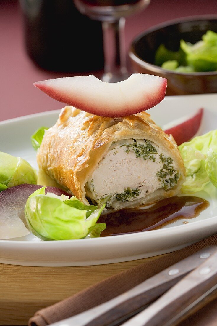 Turkey fillet with herb stuffing en croute
