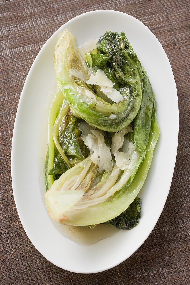 Braised romaine lettuce with Parmesan