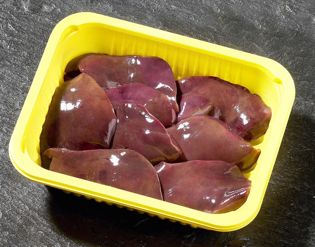 Turkey livers in plastic container