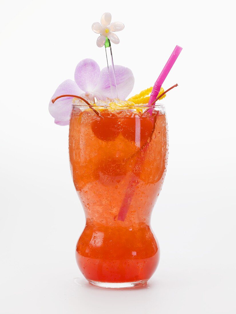 Tequila Sunrise with cocktail cherries