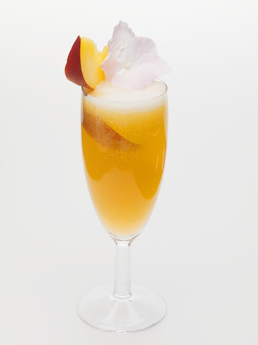Peach and sparkling wine cocktail