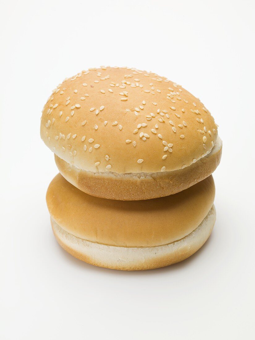 Two hamburger buns (with and without sesame seeds)