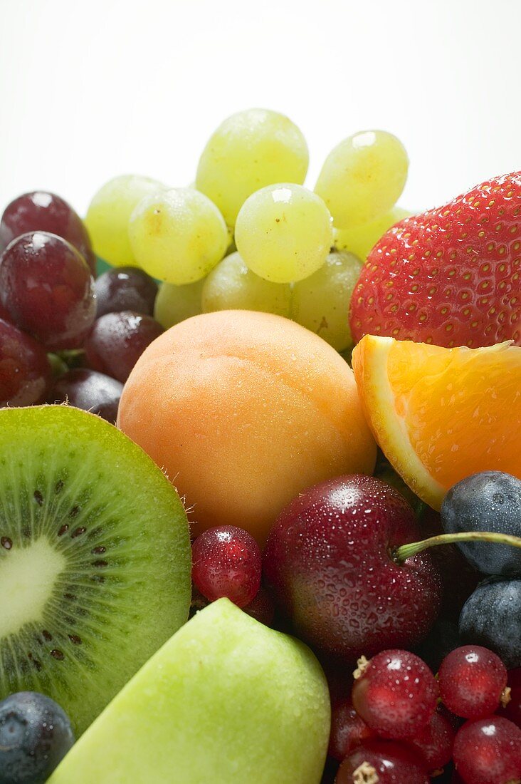 Fresh fruit with drops of water