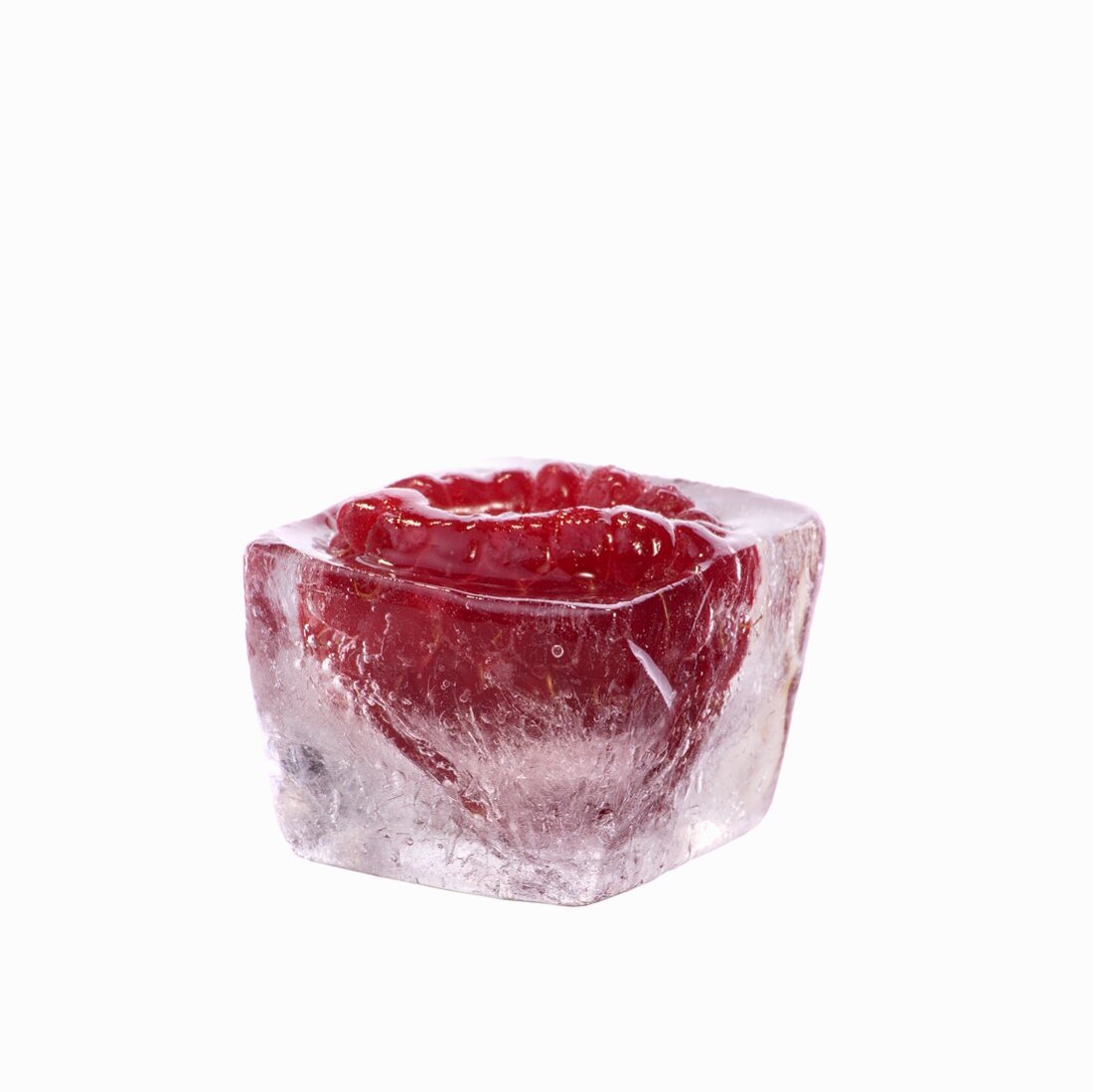 Raspberry in an ice cube