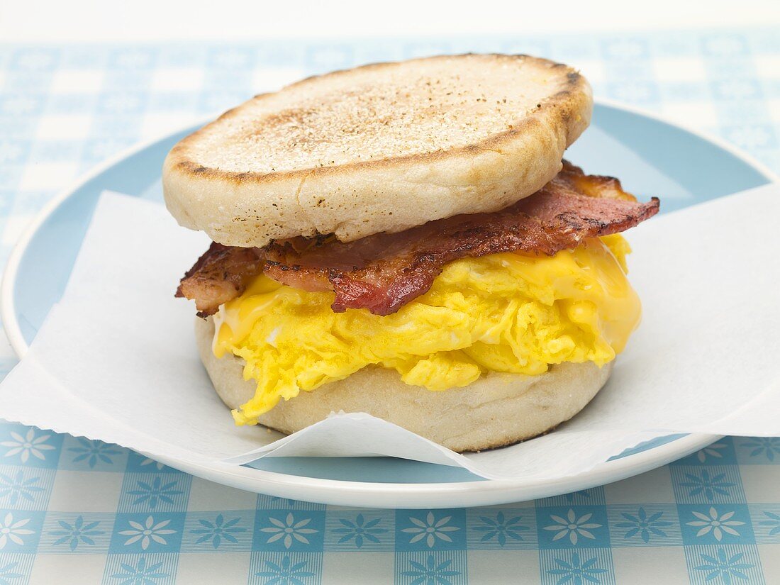 English muffin filled with bacon, scrambled egg and cheese