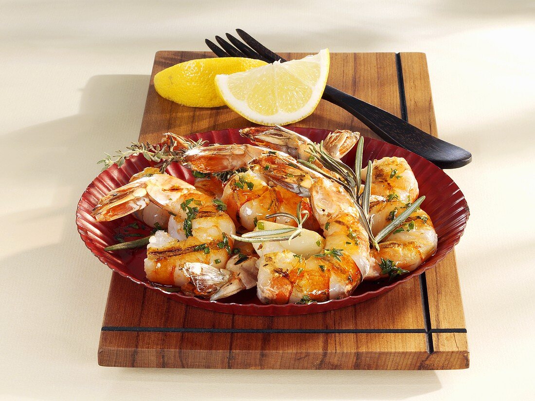 Grilled king prawns with herbs