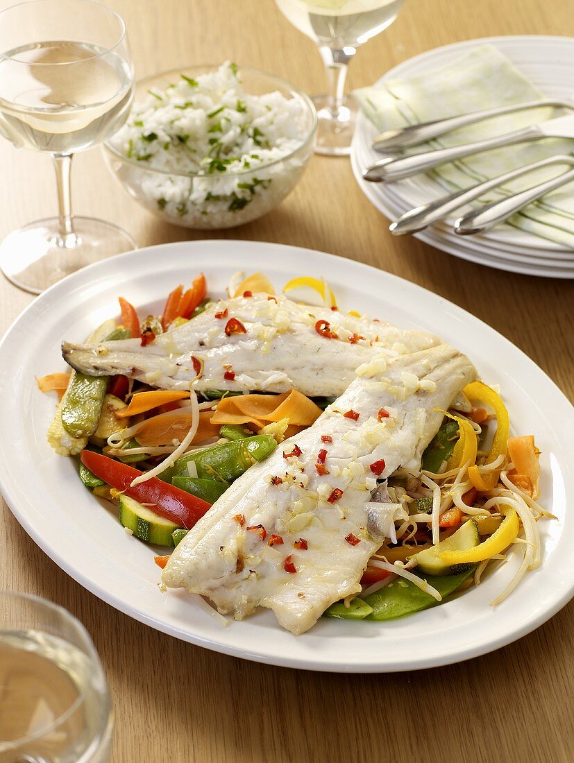 Sea bass with mixed vegetables