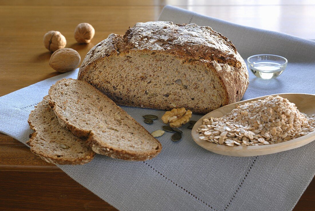 Wholemeal nut bread, partly sliced