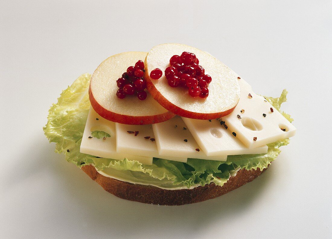 Emmental cheese, apple and cranberries on bread