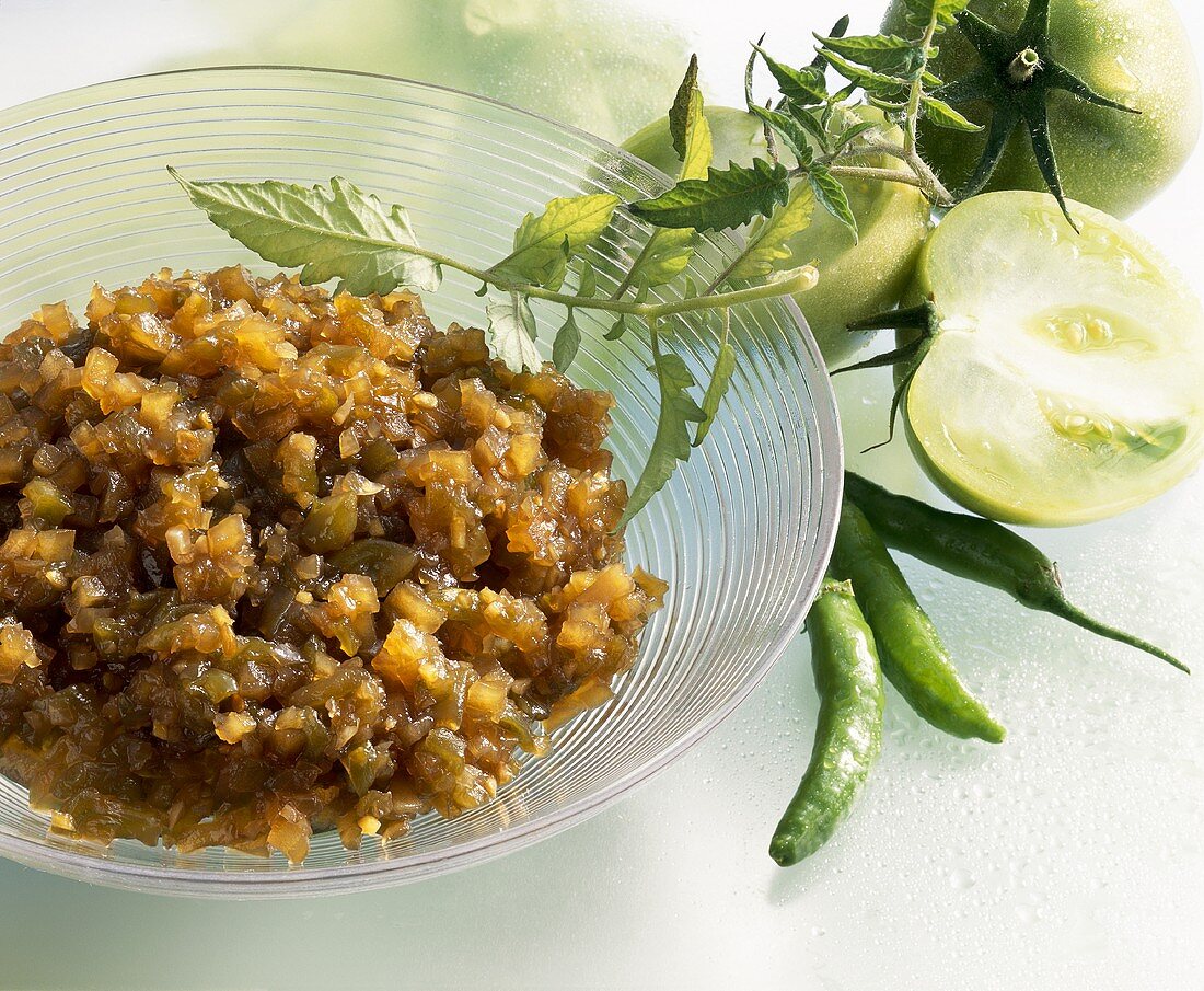 Green tomato and apple chutney