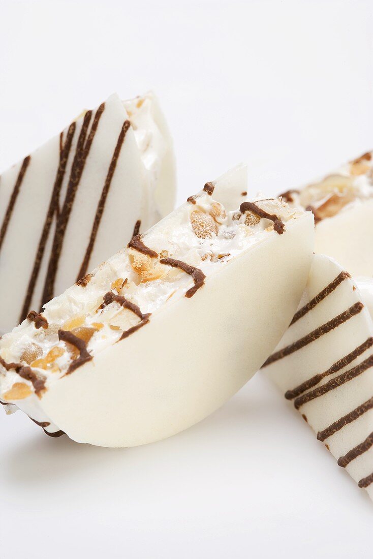 White nougat with chocolate drizzle