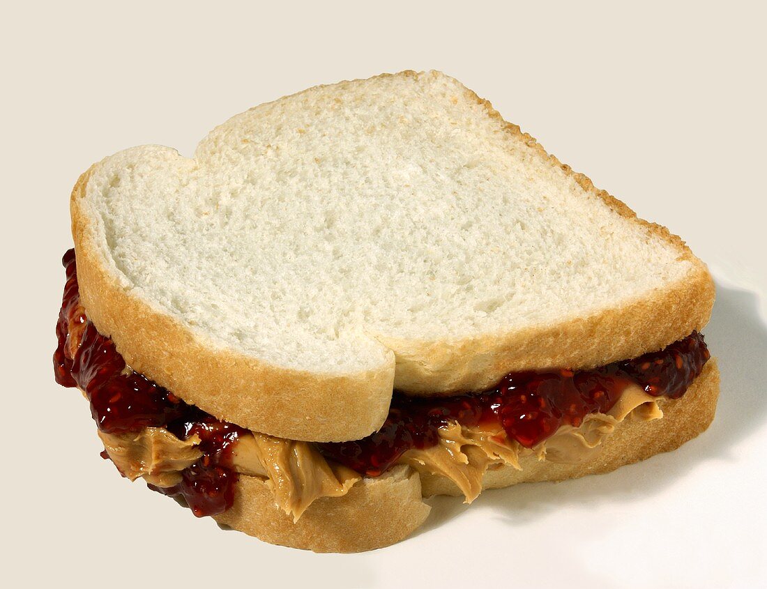 Peanut Butter and Jelly Sandwich on White Bread; Whole