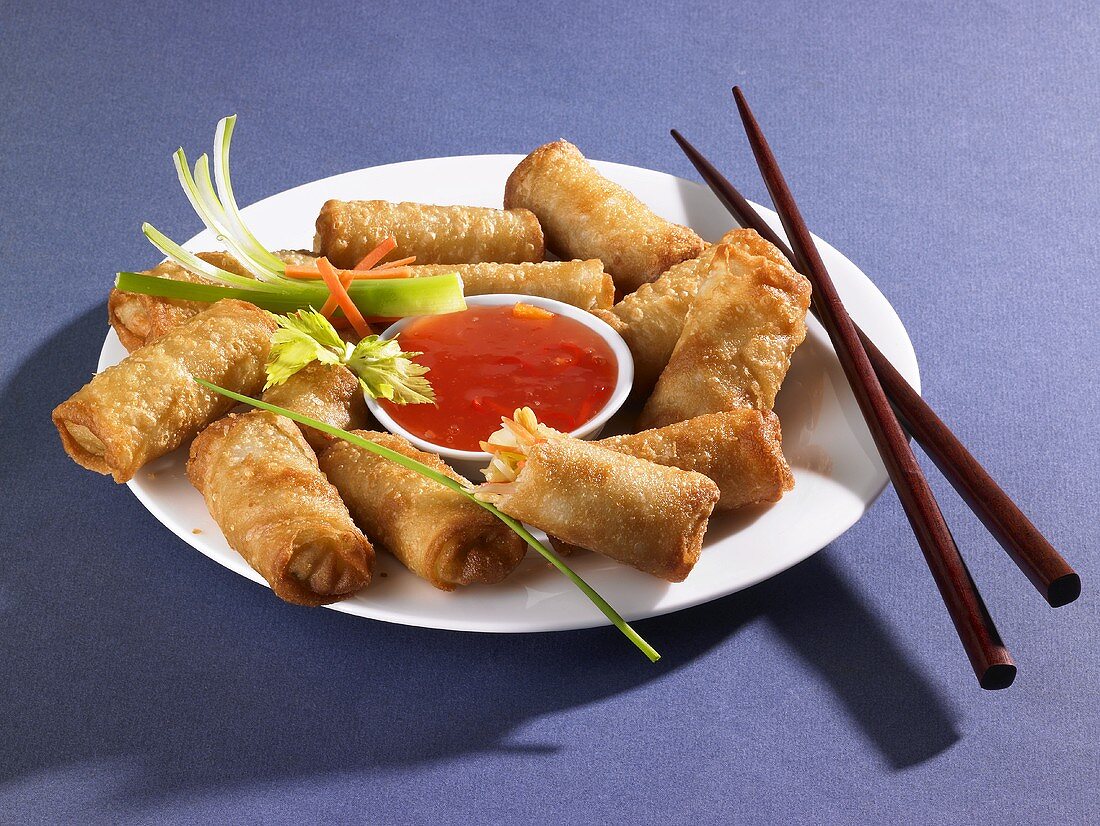 Spring rolls with chilli dip