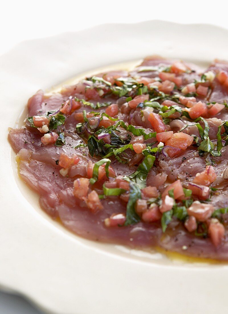 Tuna carpaccio with herbs (detail)