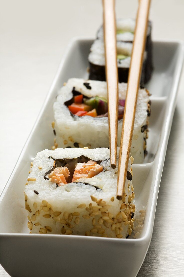 Three vegetarian sushi