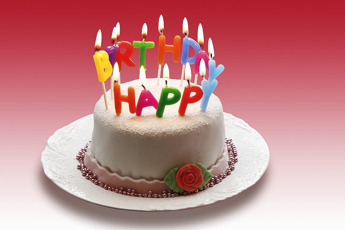 Birthday cake with letter candles