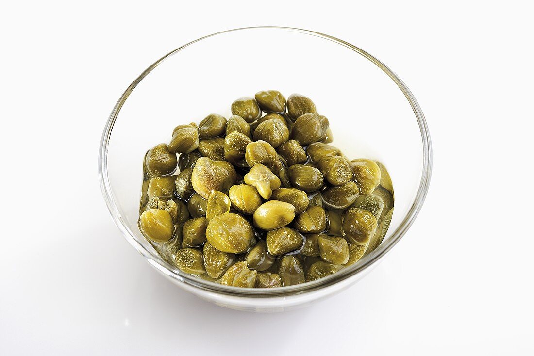 Capers in glass bowl