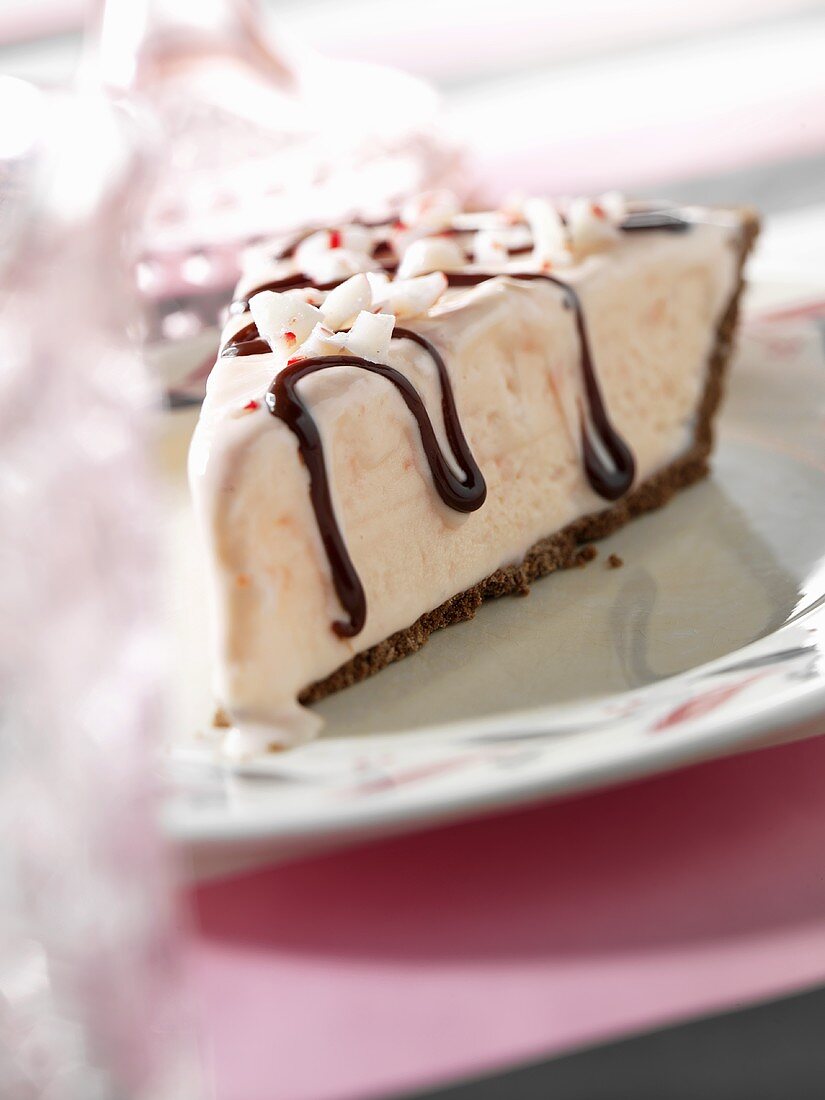 Slice of Ice Cream Pie with Chocolate Drizzles