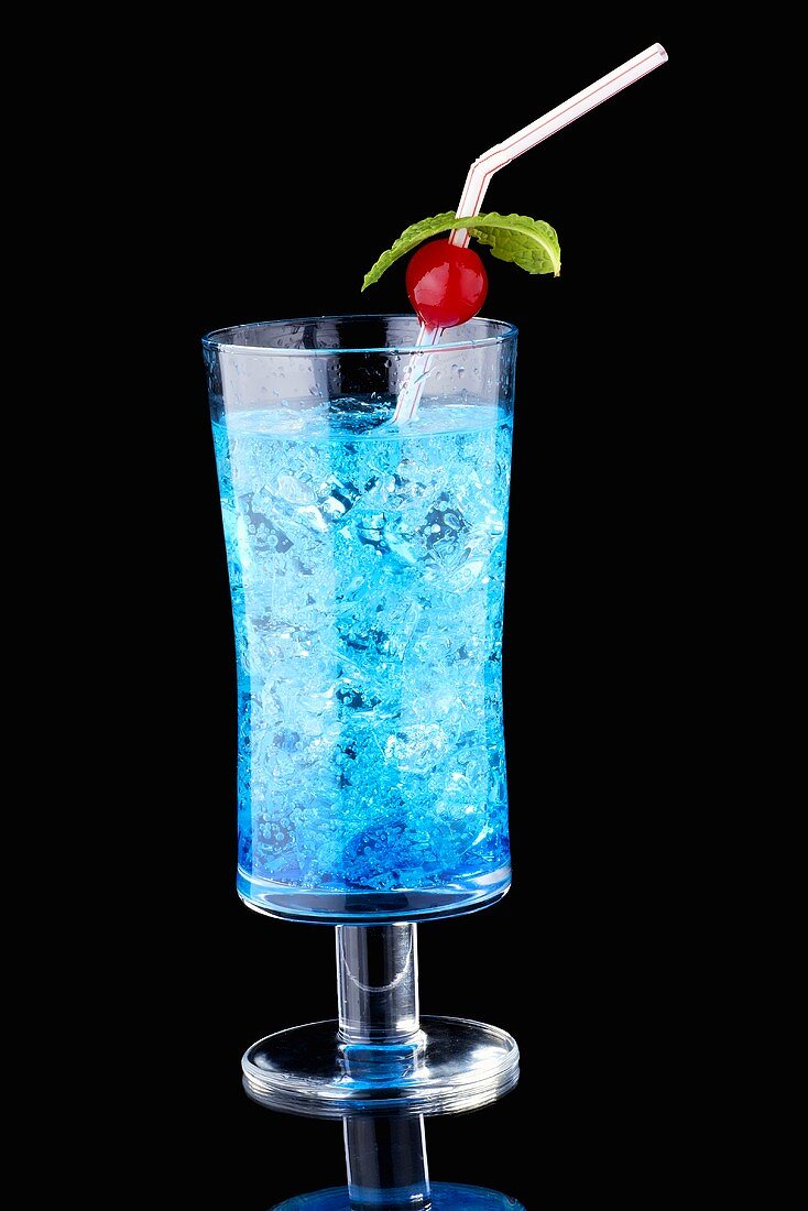 Oasis Cocktail; Gin, Blue Curacao and Tonic Water; On the Rocks