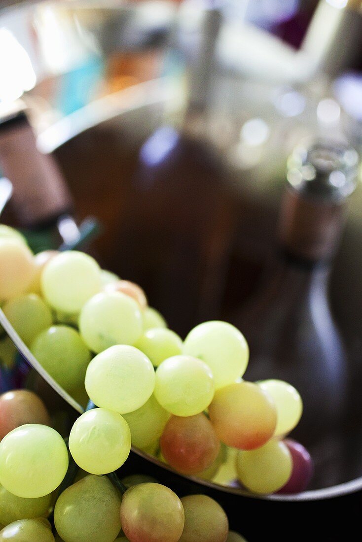 Bunch of Green Grapes in a Wine Bucket