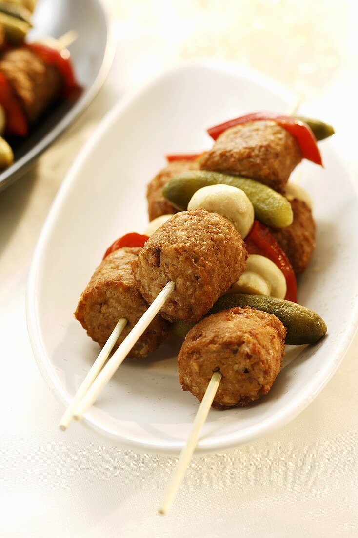 Mince and vegetable skewers