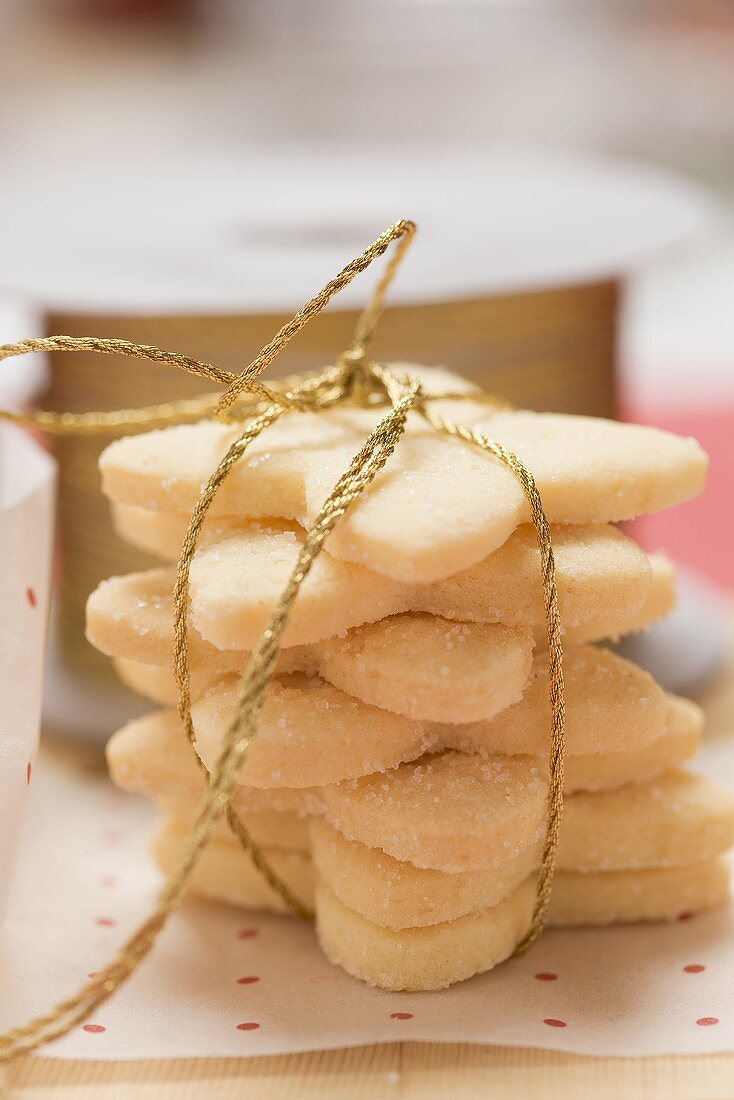 Stack of shortbread biscuits, tied with string