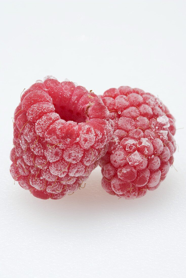 Two frozen raspberries