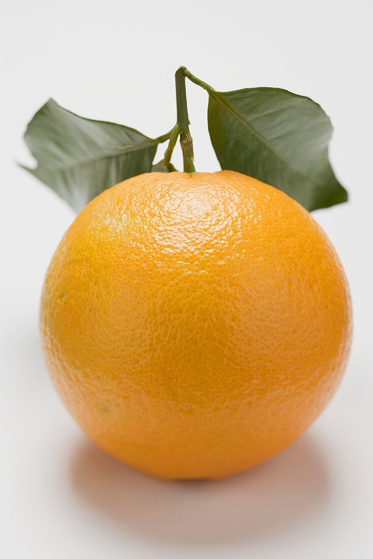 Whole orange with leaves