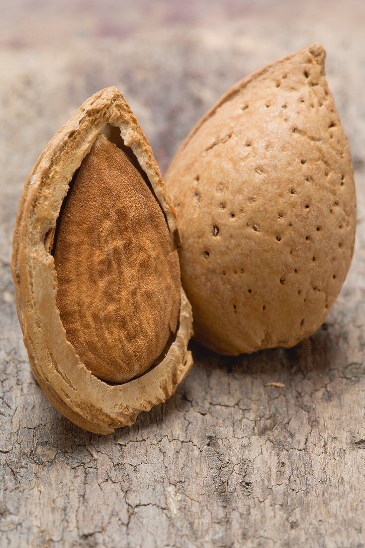 Whole almond and half an almond