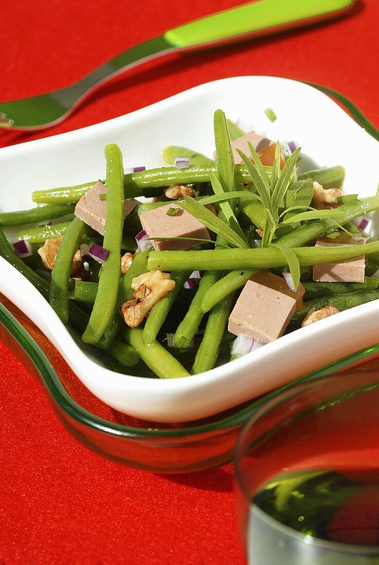 Bean salad with duck pâté and walnuts