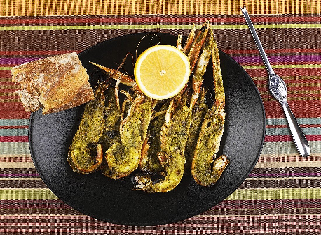 Scampi with herb and garlic crust