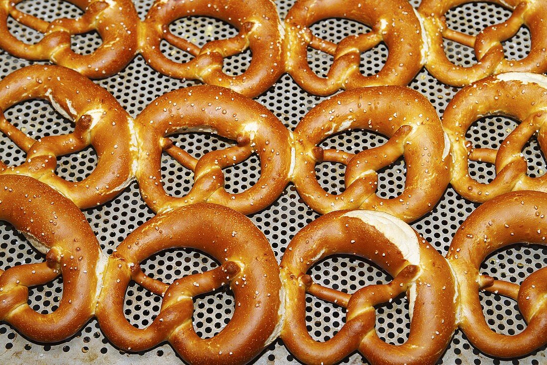 Pretzels on a baking tray