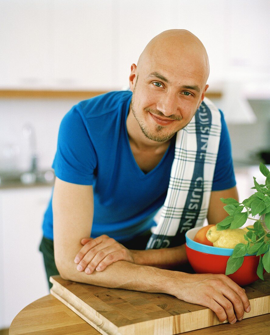 A man in a kitchen