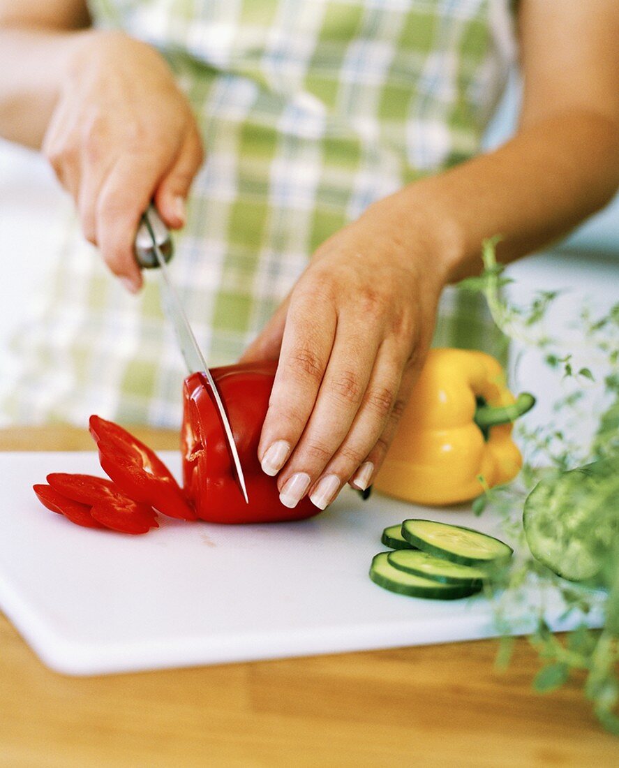 Slicing a red pepper
