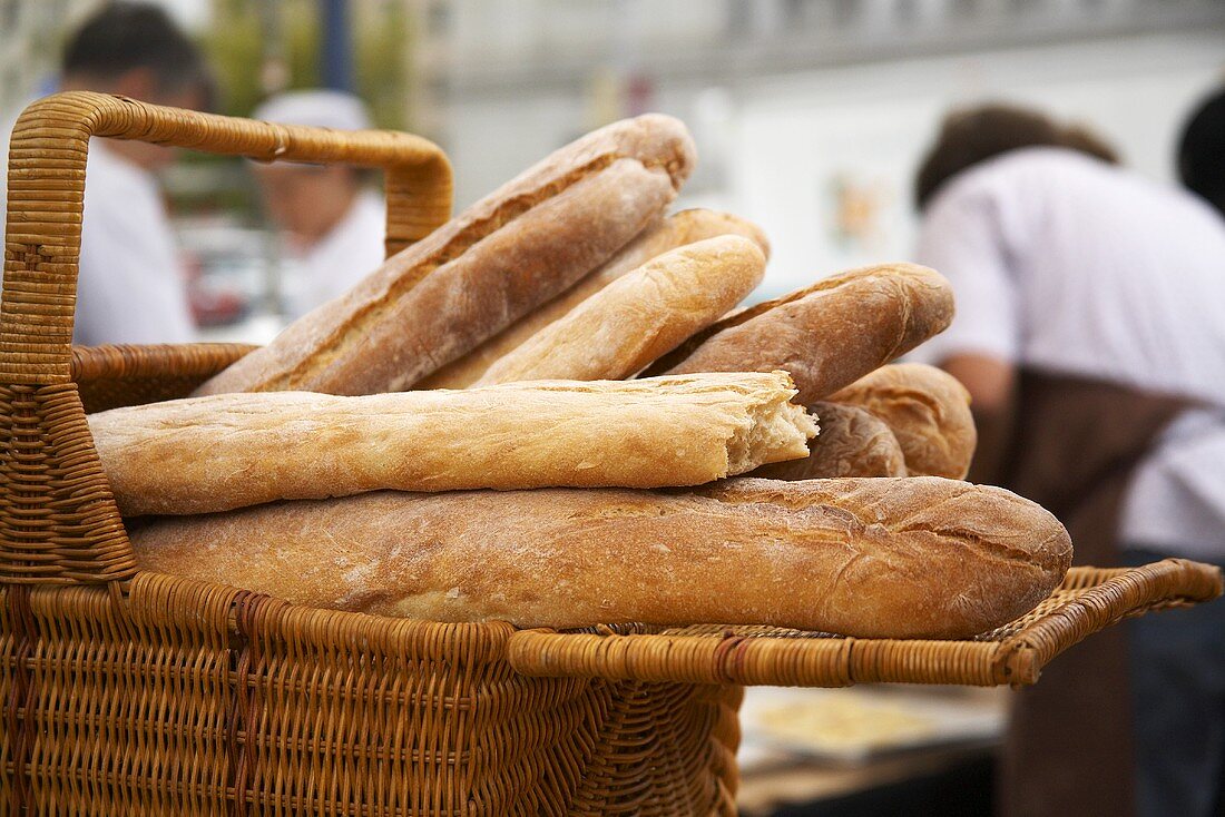 Basket of Artisan Bread at Market