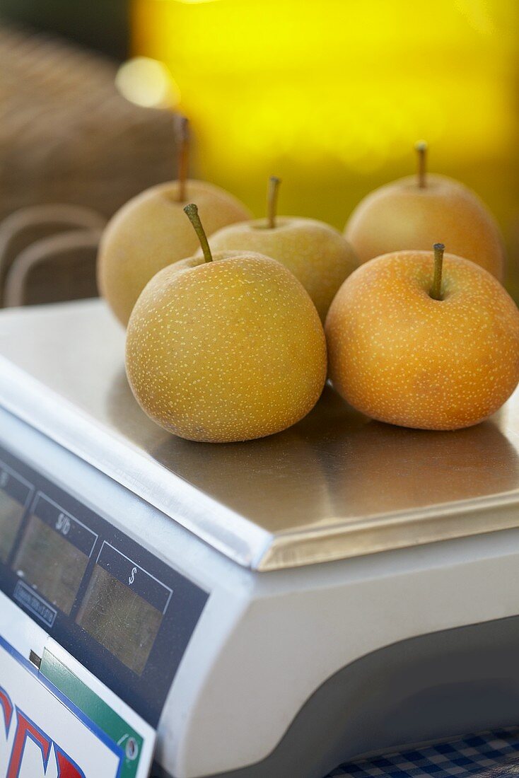 Asian Pears on a Scale at the Market