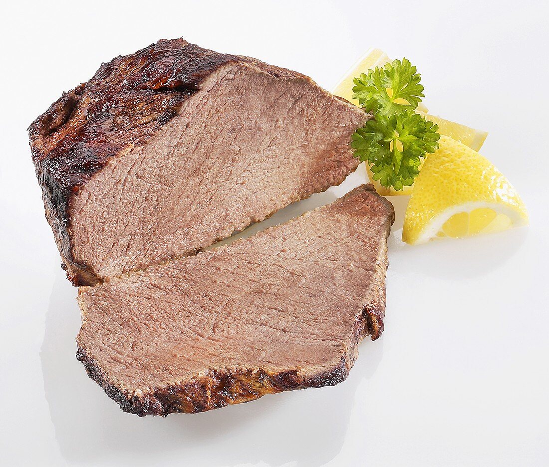 Roast beef (leg), a slice carved