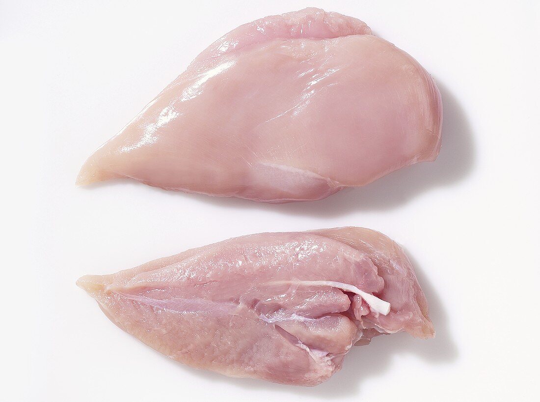Two raw chicken breast fillets
