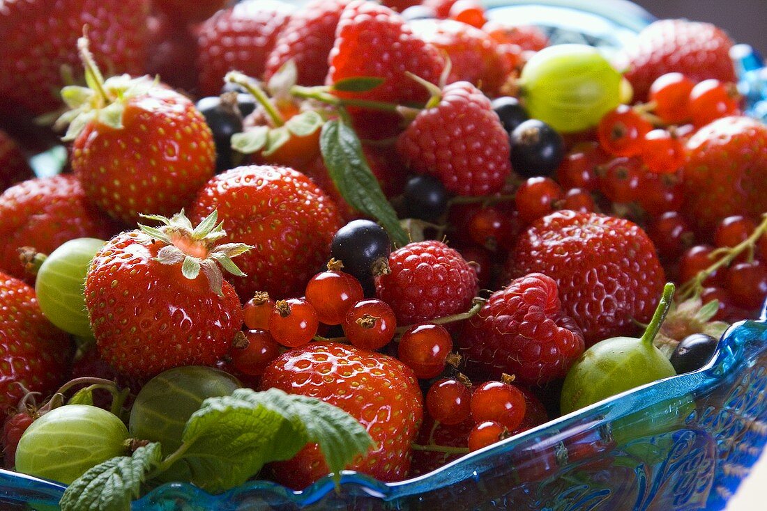 Mixed berries in a glass bowl