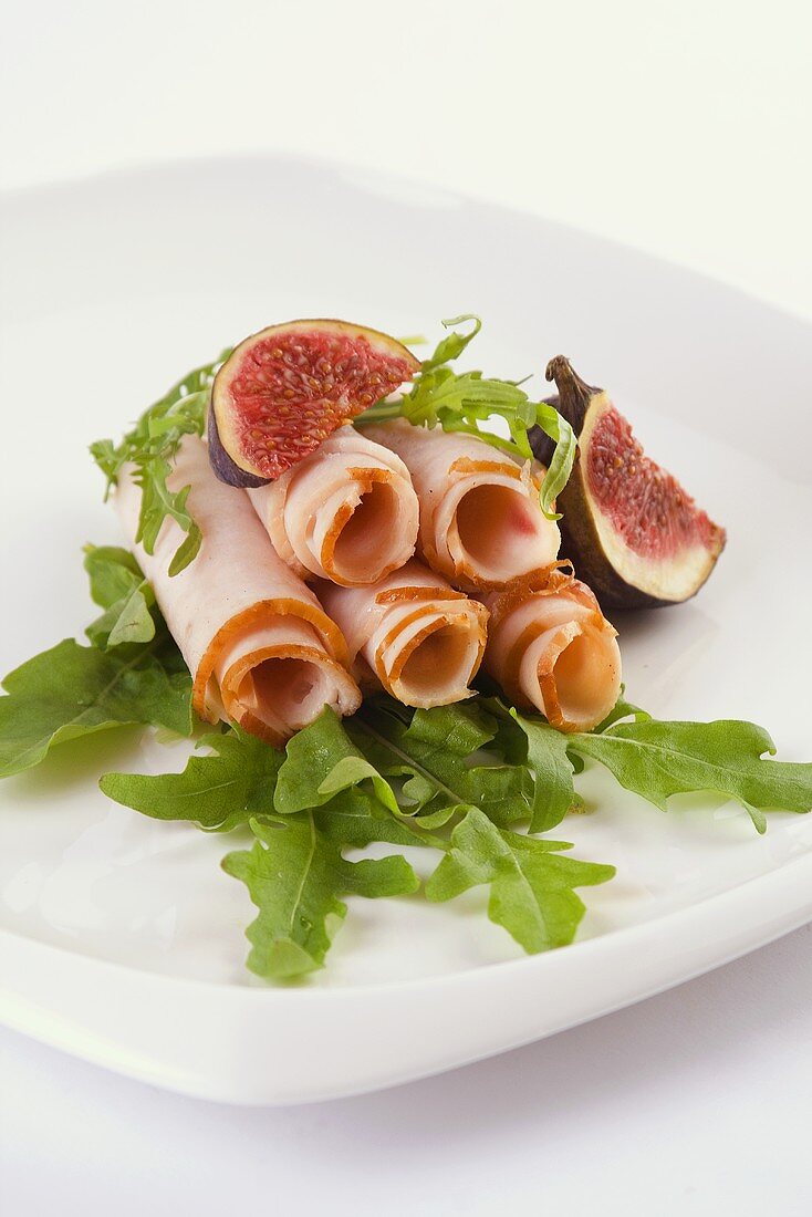Ham rolls with rocket and figs