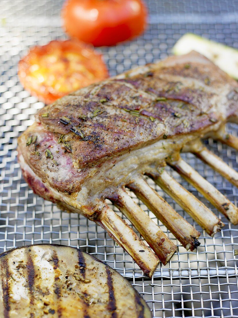 Grilled rack of lamb on rack