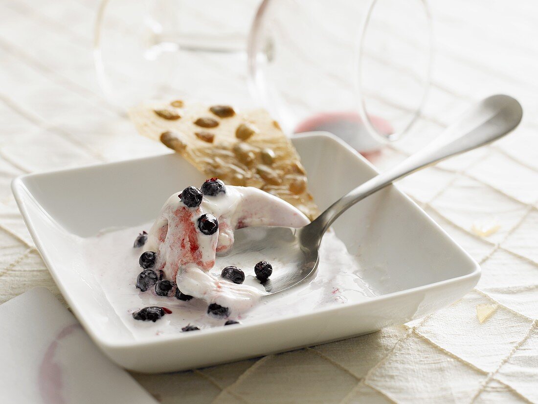 Ice cream dessert with chokeberries