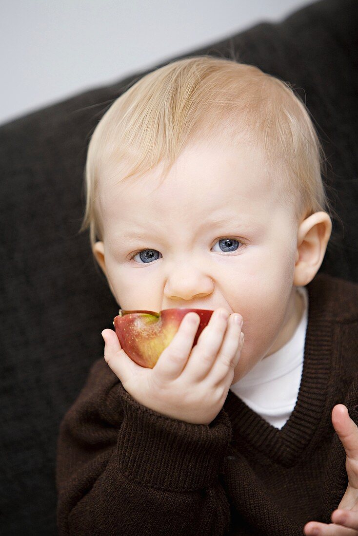 Baby eating an apple